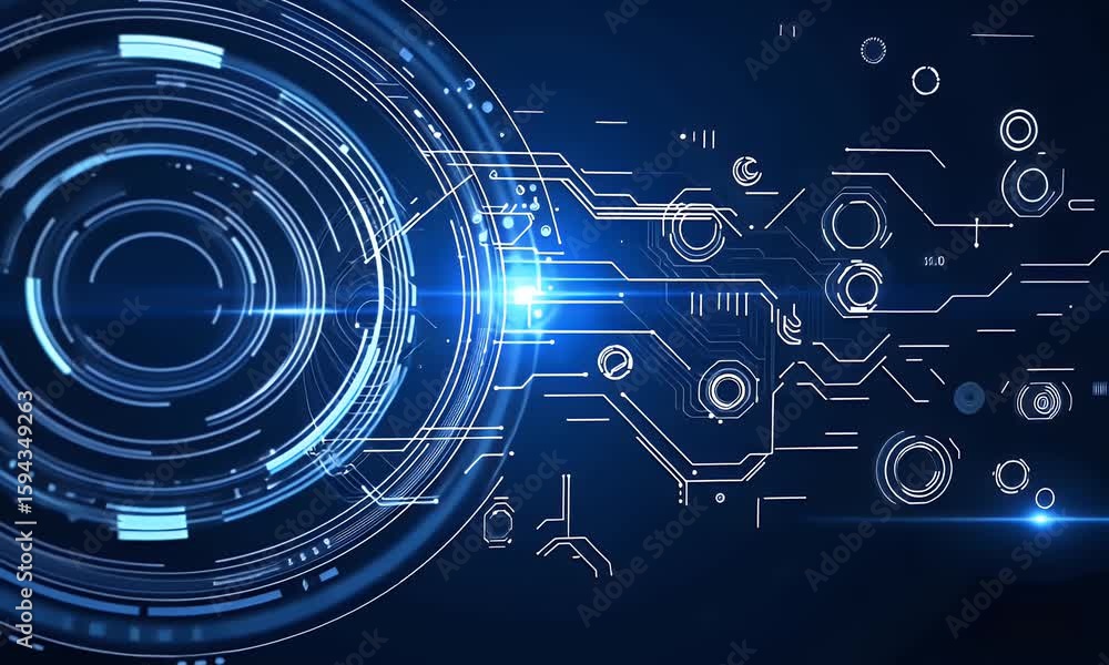 Aufkleber abstract futuristic blue background with glowing digital technology and circuit board elements in th