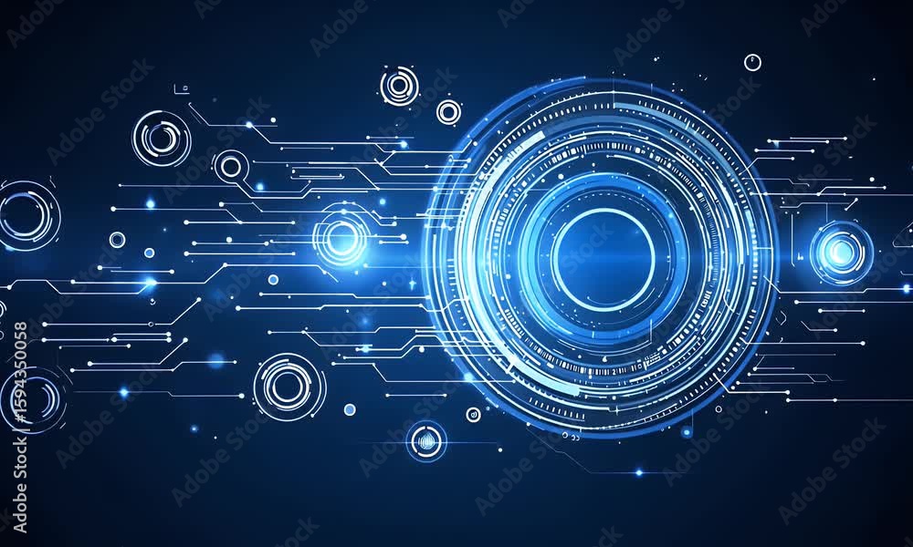 Aufkleber abstract futuristic blue background with glowing digital technology and circuit board elements in th