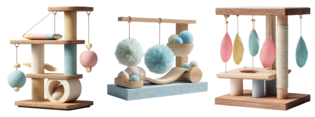 Colorful Wooden Toy Display on Transparent Background for Kids