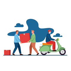 Delivery Vector Illustration Efficient Express Free Shipping for Online Shop & E-commerce with Courier Services Bike, Motorcycle, Truck, Handcart