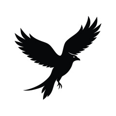 Obraz premium Silhouette of bird flying left on white background natural wildlife in motion icon