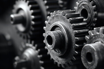 Close-up of metal gears interlocking to symbolize business growth and teamwork