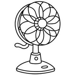Obraz premium Simple line drawing of a vintage desk fan with a round base and adjustable neck for air circulation and cooling