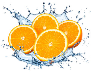 Juicy Orange Slices Splashing in Water PNG