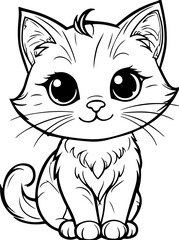 Cute Cartoon Cat Coloring Page – Kawaii Line Art Illustration for Kids and Beginners