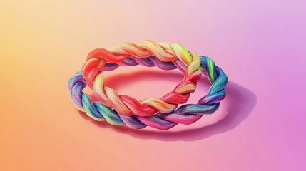 Flat design of two friendship bracelets stacked on a gradient backdrop.  