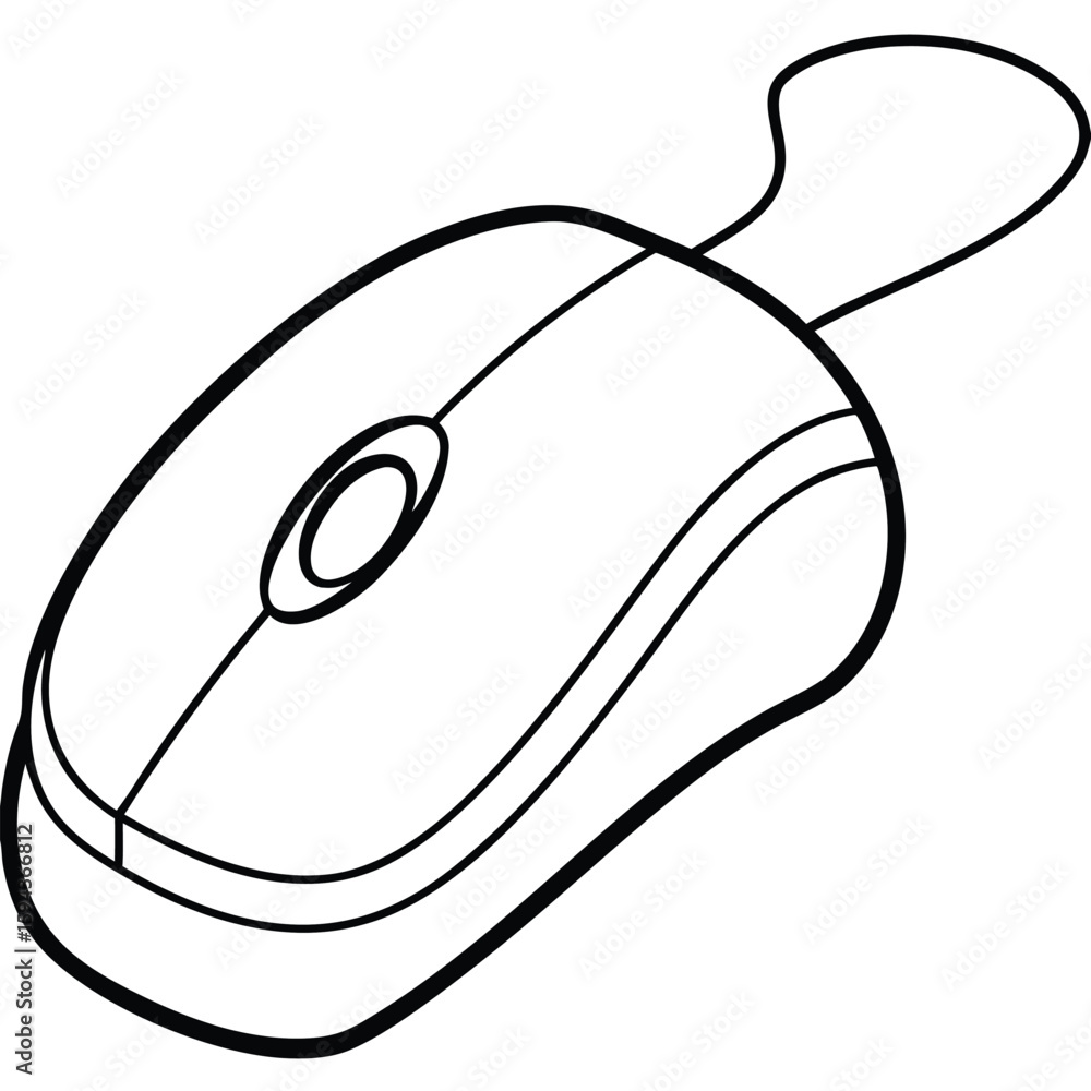 Fototapete Simple line drawing of a computer mouse with a tail cord ideal for digital design and technology concepts