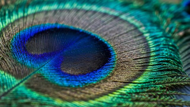 Closeup of Iridescent Peacock Feather: Blue Green Texture Detail