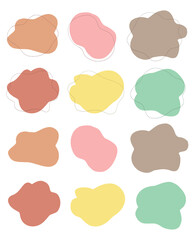 暖色を基調とした抽象的な流体シェイプのセット素材、透明背景で使いやすいデザインパーツ｜抽象,シェイプ,流体,セット,デザイン,背景透過