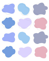 寒色系を基調とした抽象的な流体シェイプのセット素材、透明背景で使いやすいデザインパーツ｜抽象,シェイプ,流体,寒色,セット,背景透過