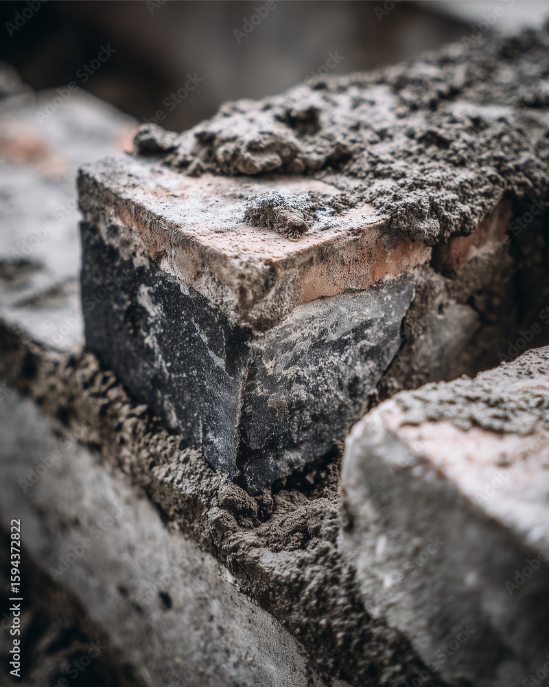 Poster brickwork close-up: a detailed macro shot of weathered brickwork, showcasing the texture of the aged