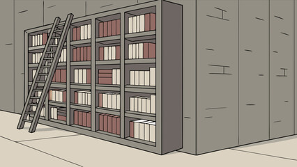 Illustration of a library room with bookshelves books and ladder for reading and education knowledge concept