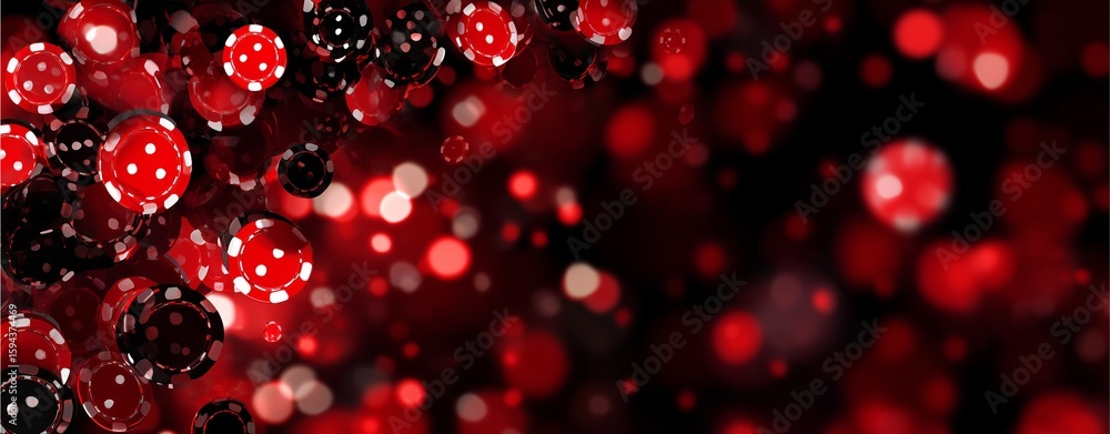 Poster red poker chips abstract: an artistic composition featuring a dynamic array of red poker chips, floa