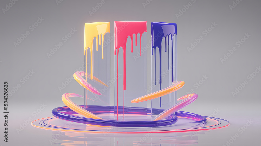 Aufkleber colorful dripping art: an artistic and vibrant depiction of three columns, each adorned with a diffe