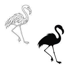 Obraz premium Flamingo outline and silhouette isolated on transparent background