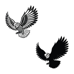 Obraz premium Two owl silhouettes in flight isolated on transparent background