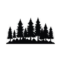 Fototapeta premium Silhouette of forest treeline minimalist woodland nature scene graphic on white background