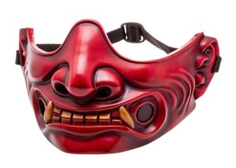  red oni mask lower jaw  isolated on white background PNG, AI GENERATED