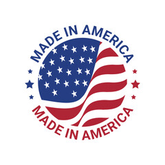 made in america stamp circle design with united states flag element