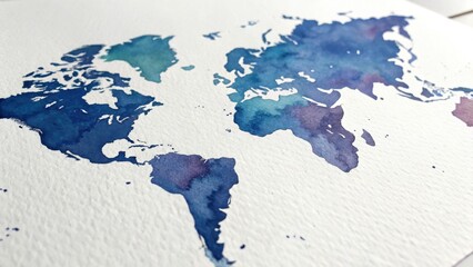 Artistic Watercolor World Map: Blue & Purple Global Design