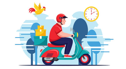 Delivery Vector Illustration Efficient Express Free Shipping for Online Shop & E-commerce with Courier Services Bike, Motorcycle, Truck, Handcart
