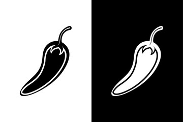 Chili Pepper Icon Vector. Spicy Vegetable Glyph Illustration in Black and White