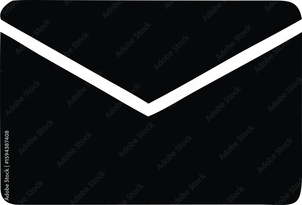 Poster simple black envelope icon with a white v shaped fold representing communication and messaging servi