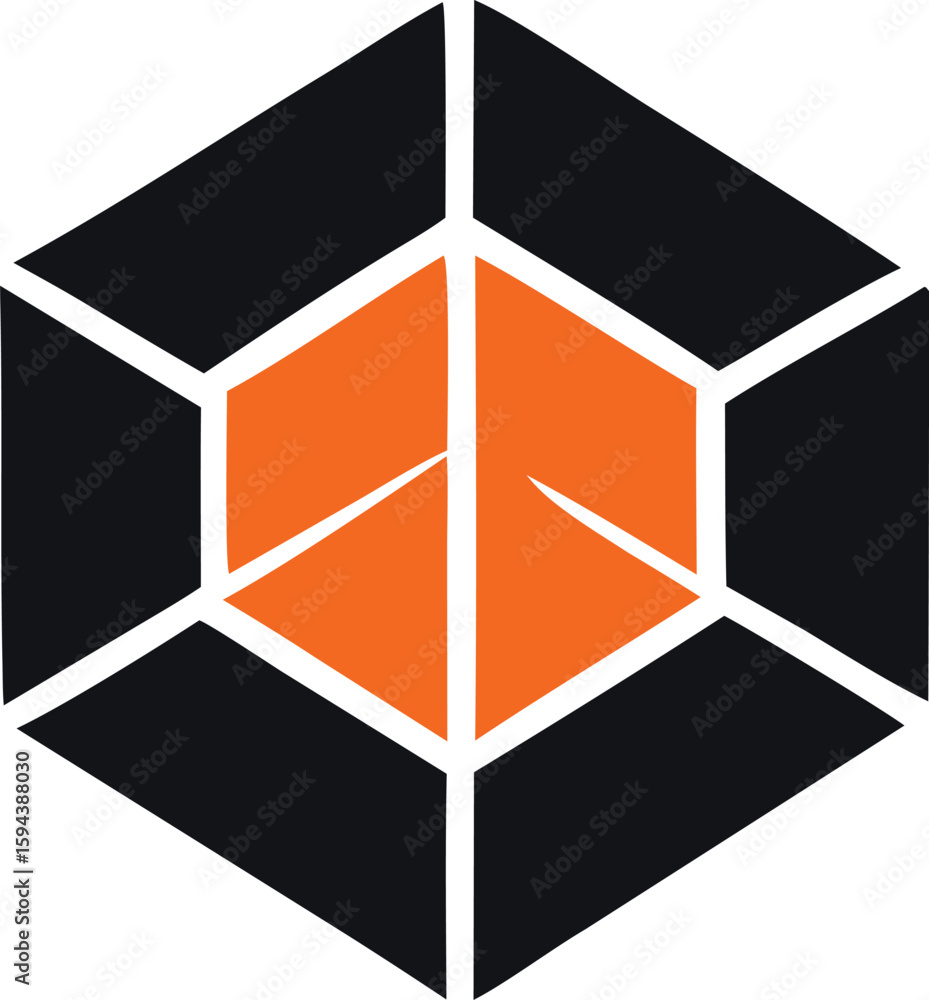 Aufkleber abstract geometric logo design featuring intersecting planes and a central orange hexagonal prism sh