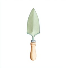 watercolor clipart of a single gardening trowel with a wooden handle