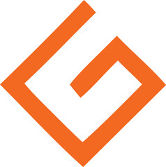 Abstract orange geometric shape resembling a stylized letter g or a swirling pattern on a white background