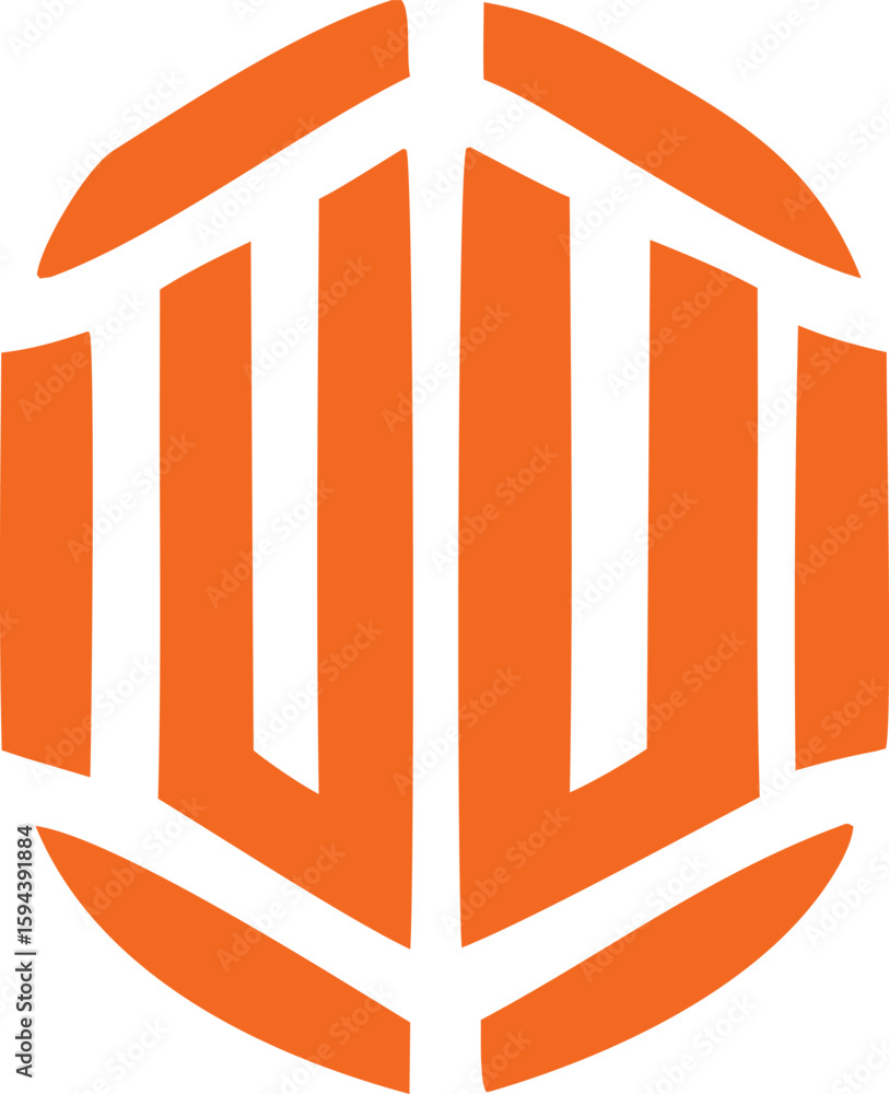 Poster geometric abstract orange and white hexagonal logo design featuring intersecting lines and bold vert