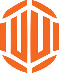 Geometric abstract orange and white hexagonal logo design featuring intersecting lines and bold vertical elements