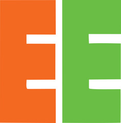 Bold abstract geometric design featuring contrasting orange and vibrant green panels divided by a white vertical line