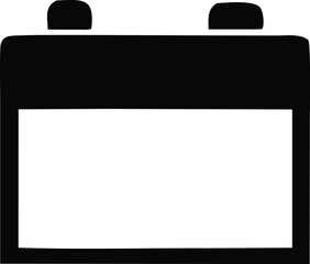 Simple black and white icon of a car battery with two terminals and a blank rectangular space