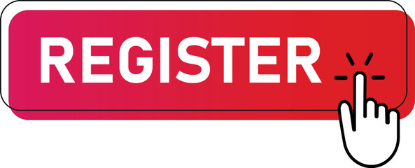 Editable “REGISTER” Button Icon with Click Gesture on Red Rounded Panel