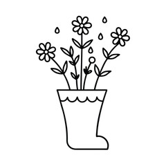 vector illustration of bouquet doodle inside a rain boot with wildflower.