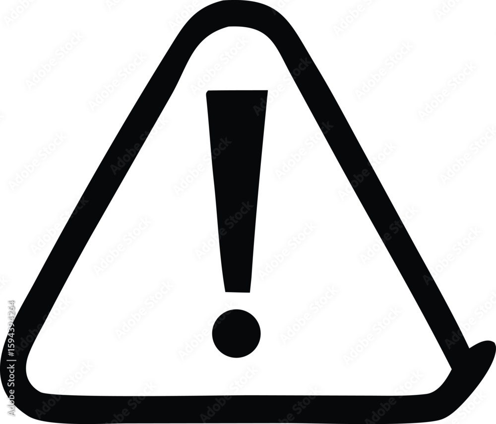 Poster a stark black and white graphic displays a bold triangular warning symbol with a prominent exclamati