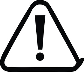 A stark black and white graphic displays a bold triangular warning symbol with a prominent exclamation mark inside signifying caution
