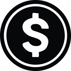 A bold white dollar sign centered within a black circle surrounded by a white ring symbolizing currency and finance