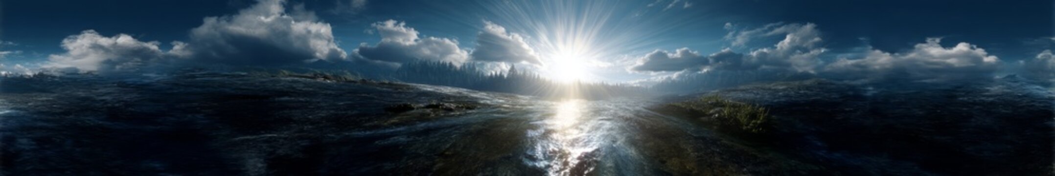Stunning 360 degrees panoramic view of ocean sunset hdr landscape photography nature