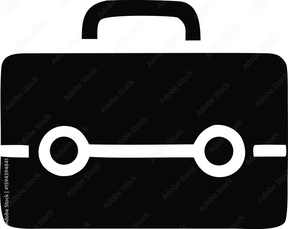 Poster a stark black and white silhouette icon representing a classic briefcase with a prominent handle and