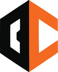 Modern hexagonal logo design featuring interlocking geometric shapes in black and vibrant orange with white negative space accents