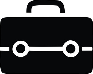 A stark black and white silhouette icon representing a classic briefcase with a prominent handle and two circular clasps