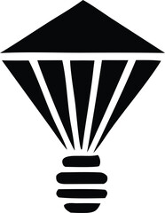 Abstract geometric silhouette of a lightbulb with radiant rays fanning outward from a diamond shape