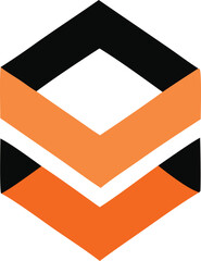 Abstract geometric logo design featuring interlocking orange and black chevron shapes with a white negative space in the center