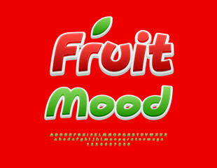 Vector Modern flyer Fruit Mood. Eco Green Font. Creative Alphabet Letters and Numbers. 