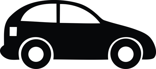 Simple black silhouette of a classic car with rounded features and white wheels on a white background
