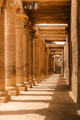 Pillars and Reliefs Inside Philae Temple in Luxor, Egypt