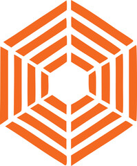 Abstract geometric hexagonal web structure with orange and white stripes forming a radial pattern