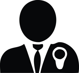 Silhouette of a professional person wearing a suit and tie with a location pin icon symbolizing presence or a meeting point